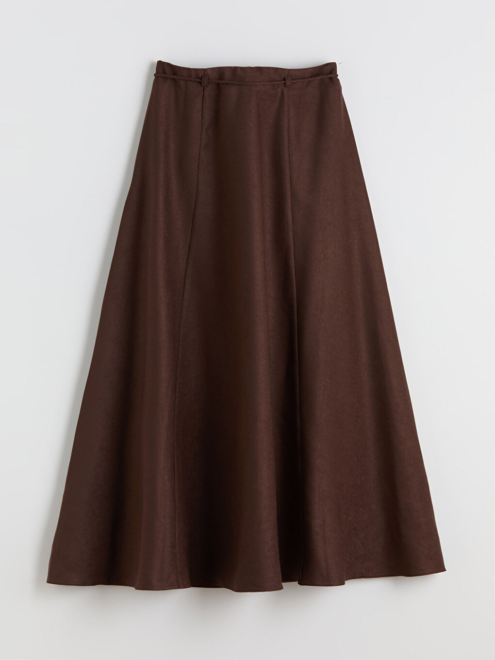 Kahverengi Beli Fermuarlı Kloş Etek-5