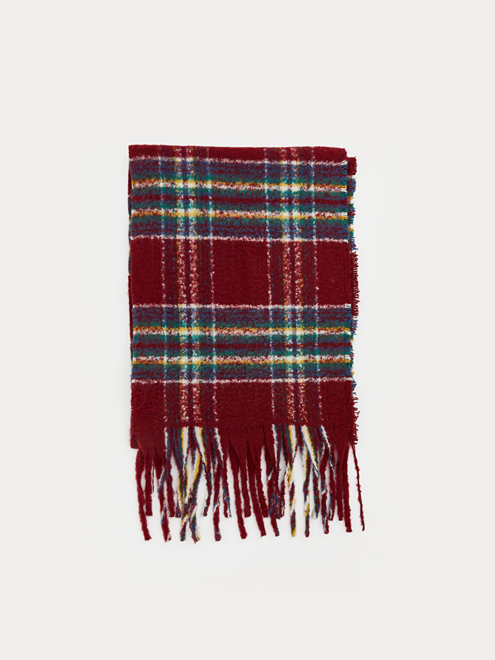 Kırmızı Ekose Püsküllü Kadın Atkı-1