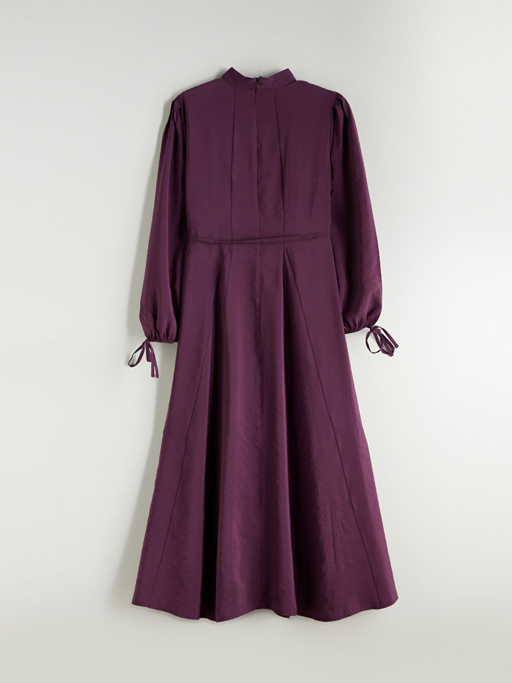 Mor Dik Yaka Modal Karışımlı Belden Oturtmalı Elbise-4