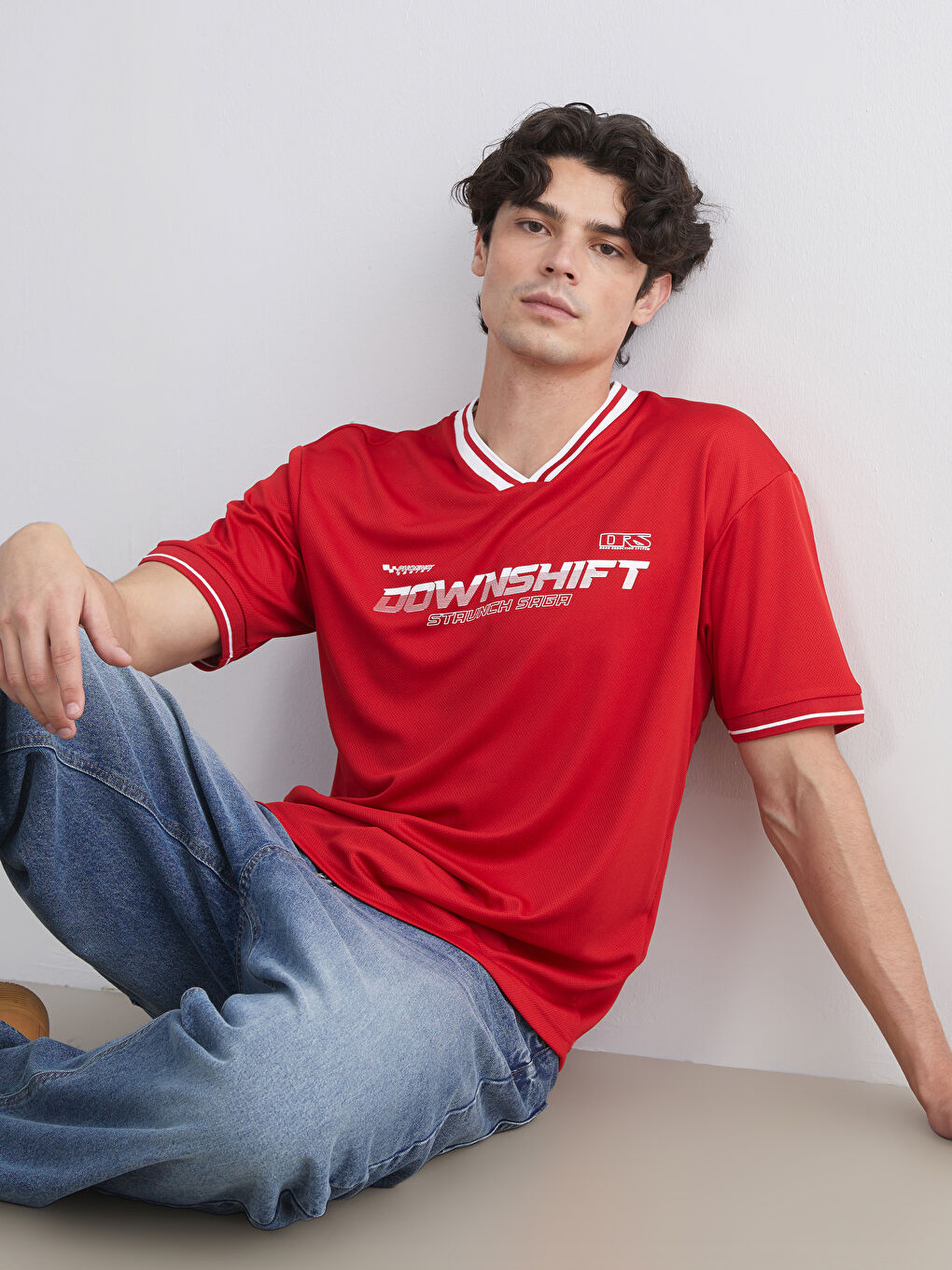 V Neck Printed Jersey Men's T-Shirt