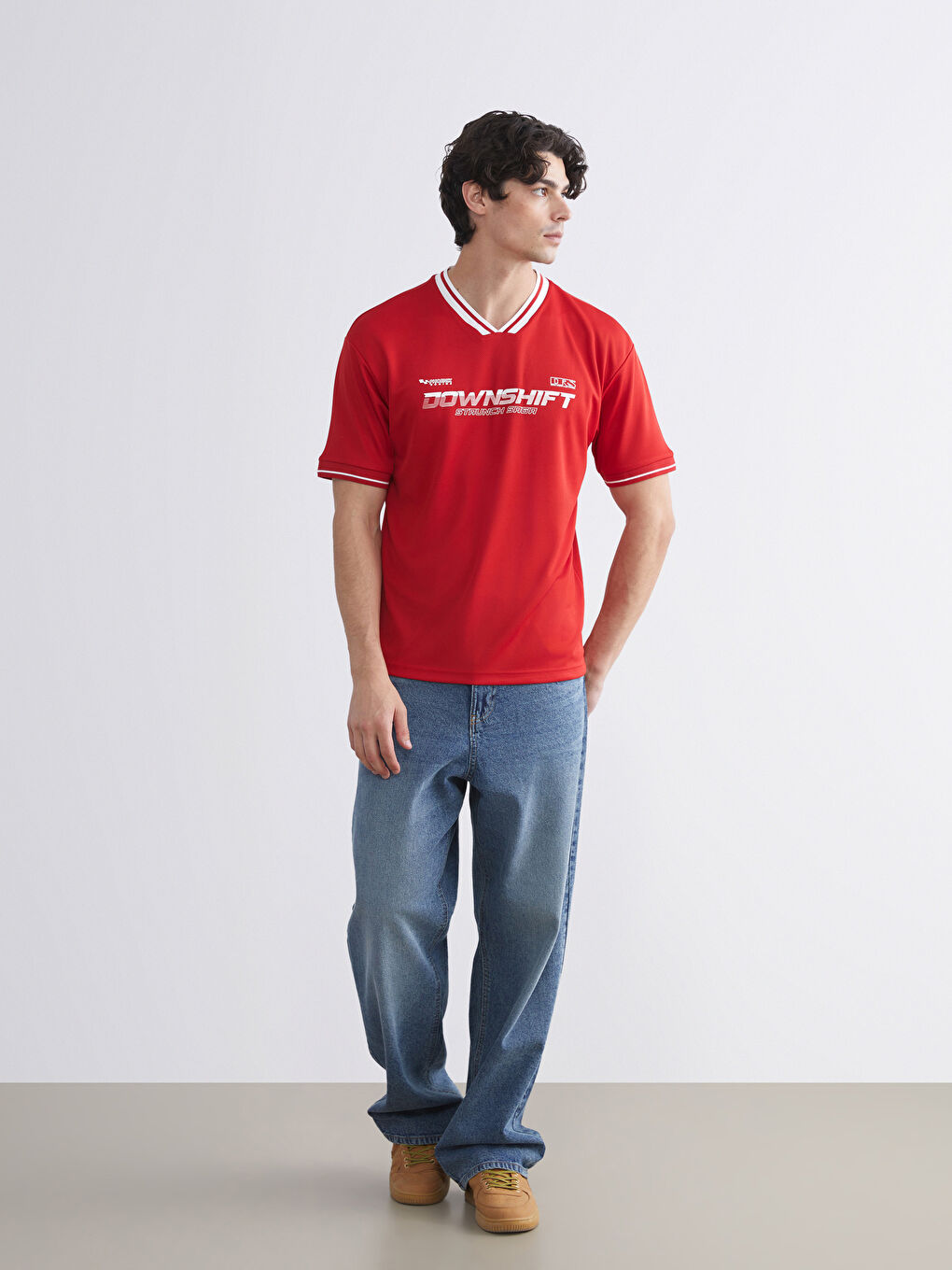 V Neck Printed Jersey Men's T-Shirt-1