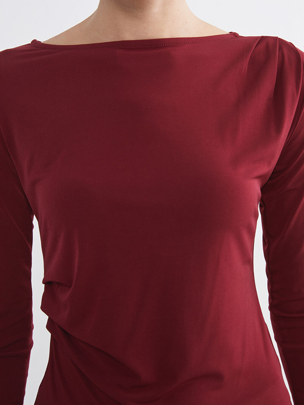 Mürdüm Kayık Yaka Büzgülü Bluz-3