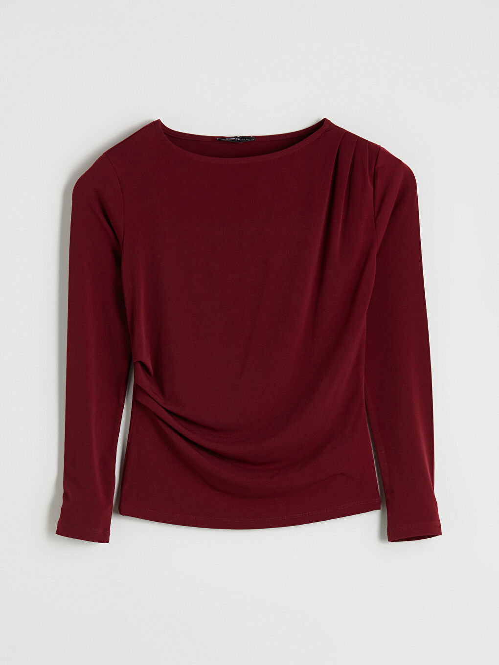 Mürdüm Kayık Yaka Büzgülü Bluz-6