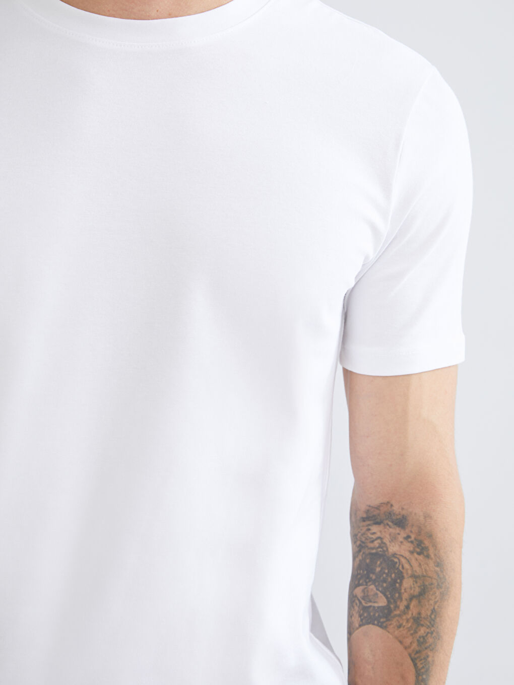 Beyaz Büyük Beden Bisiklet Yaka Penye Erkek Tişört 3'lü Paket-5