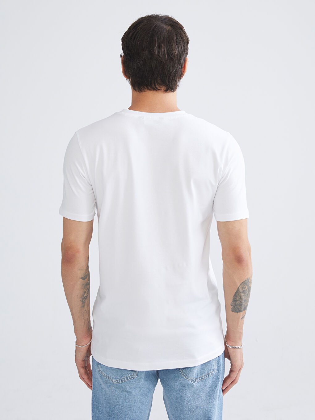 Beyaz Büyük Beden Bisiklet Yaka Penye Erkek Tişört 3'lü Paket-6