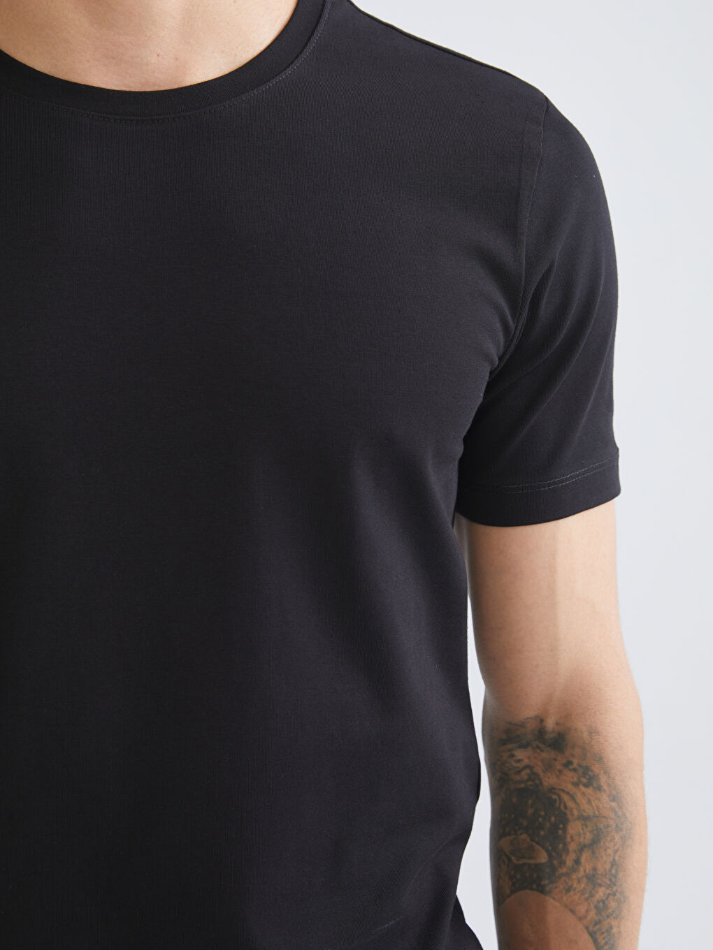 Siyah Büyük Beden Bisiklet Yaka Penye Erkek Tişört 3'lü Paket-3