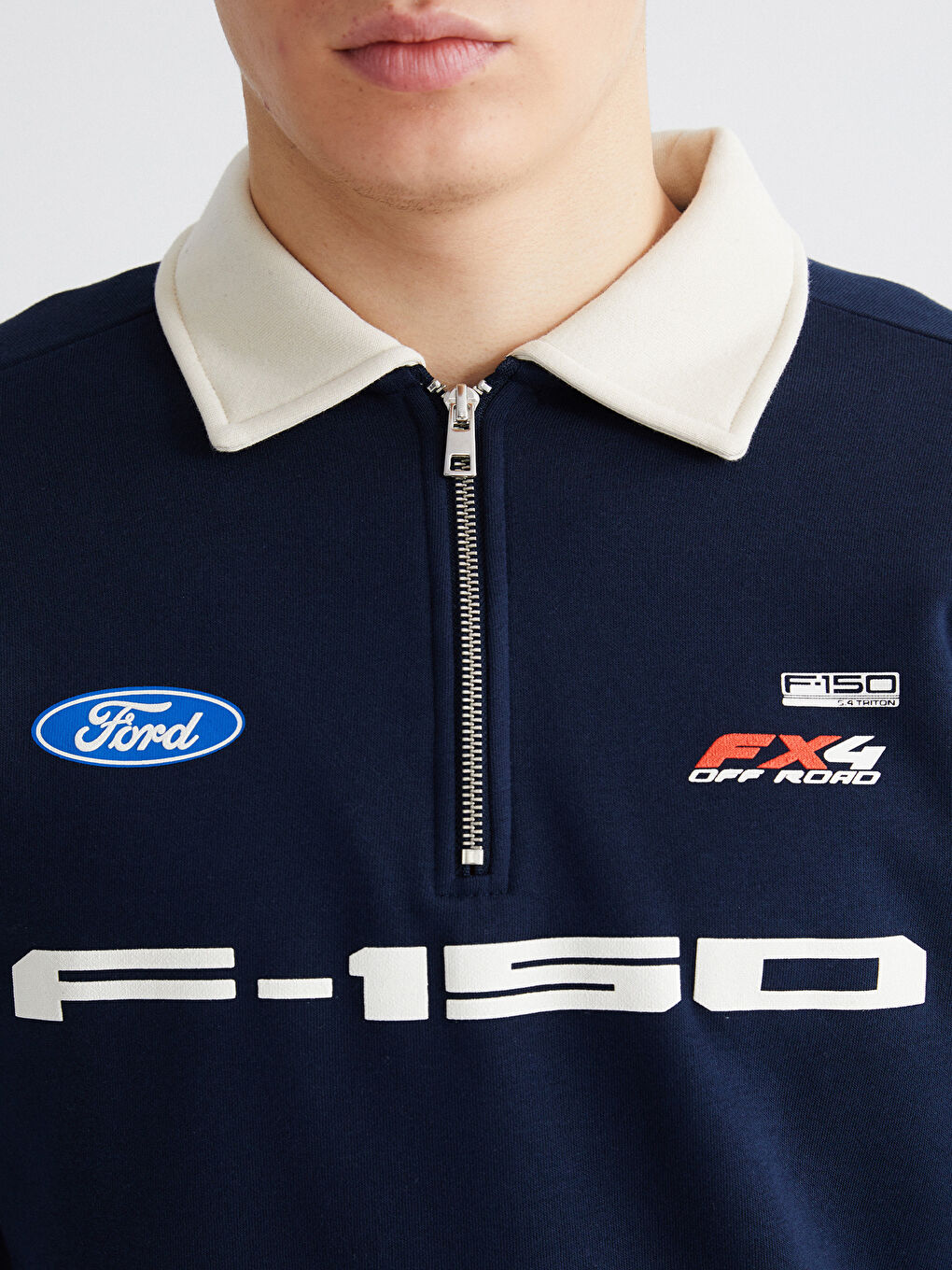 Lacivert Polo Yaka Ford Baskılı Erkek Sweatshirt-2