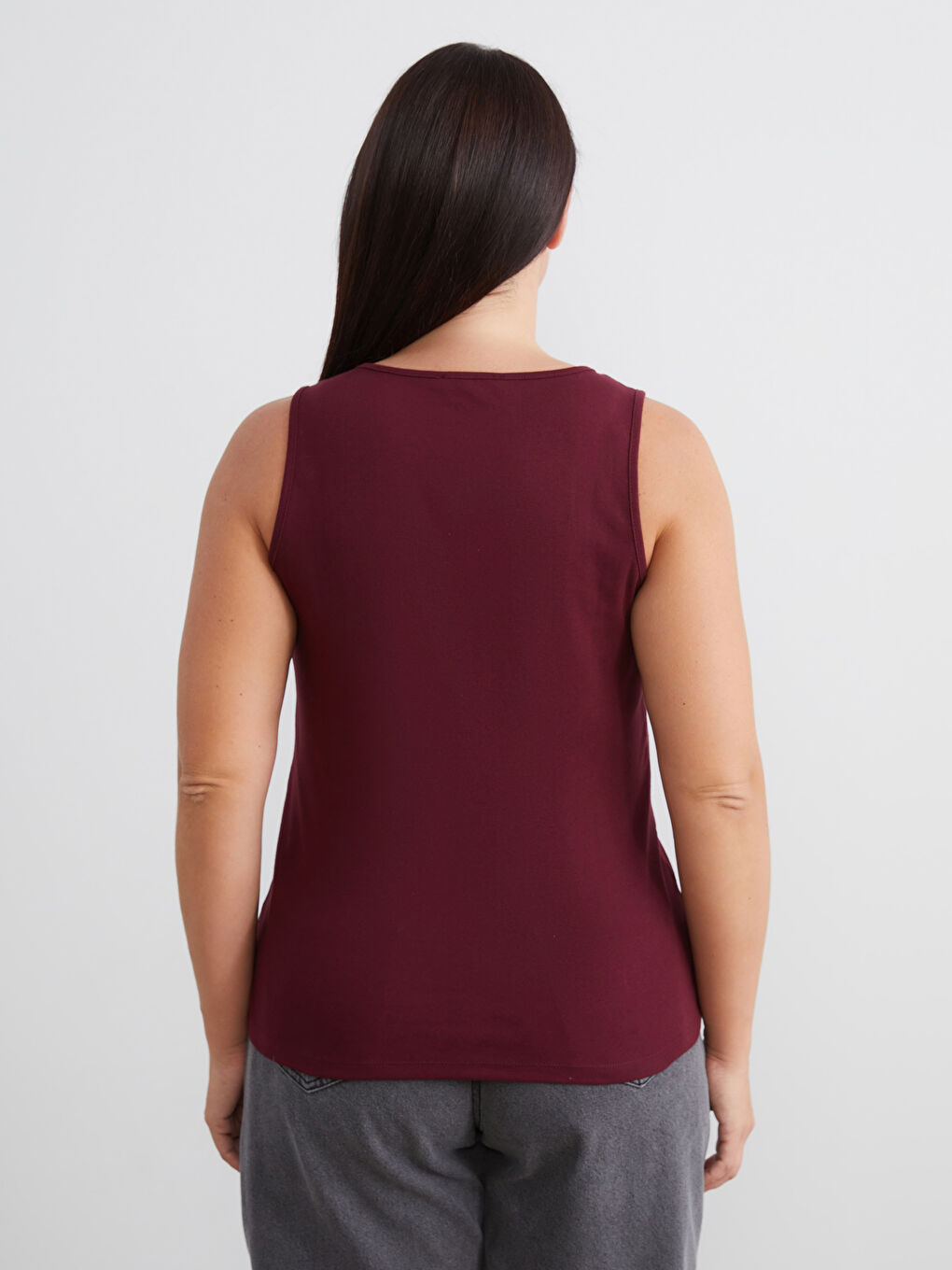 Bordo Büyük Beden U Yaka Taşlı Kadın Atlet-3