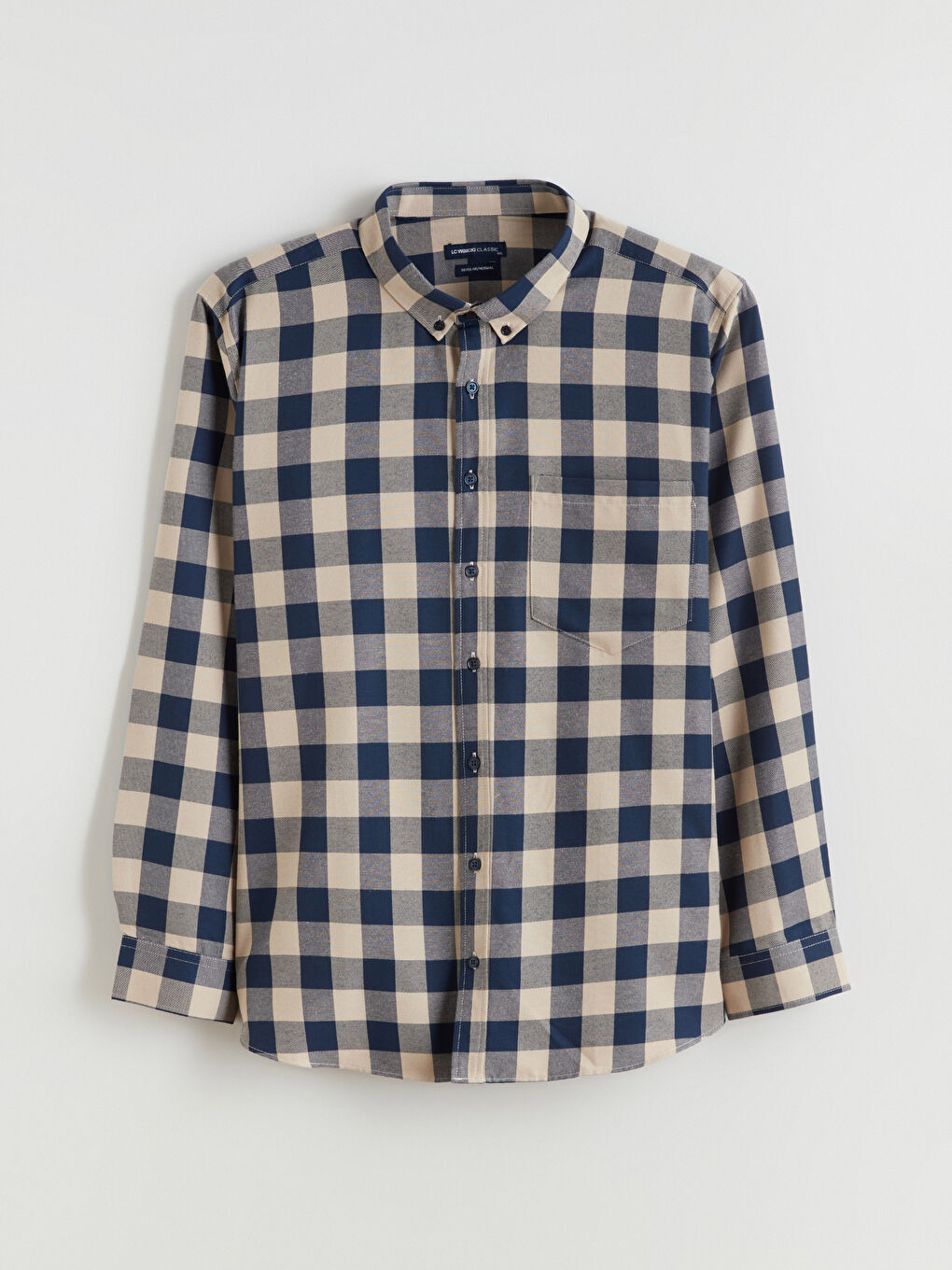 Bej Büyük Beden Regular Fit Uzun Kollu Ekose Gabardin Erkek Gömlek-8