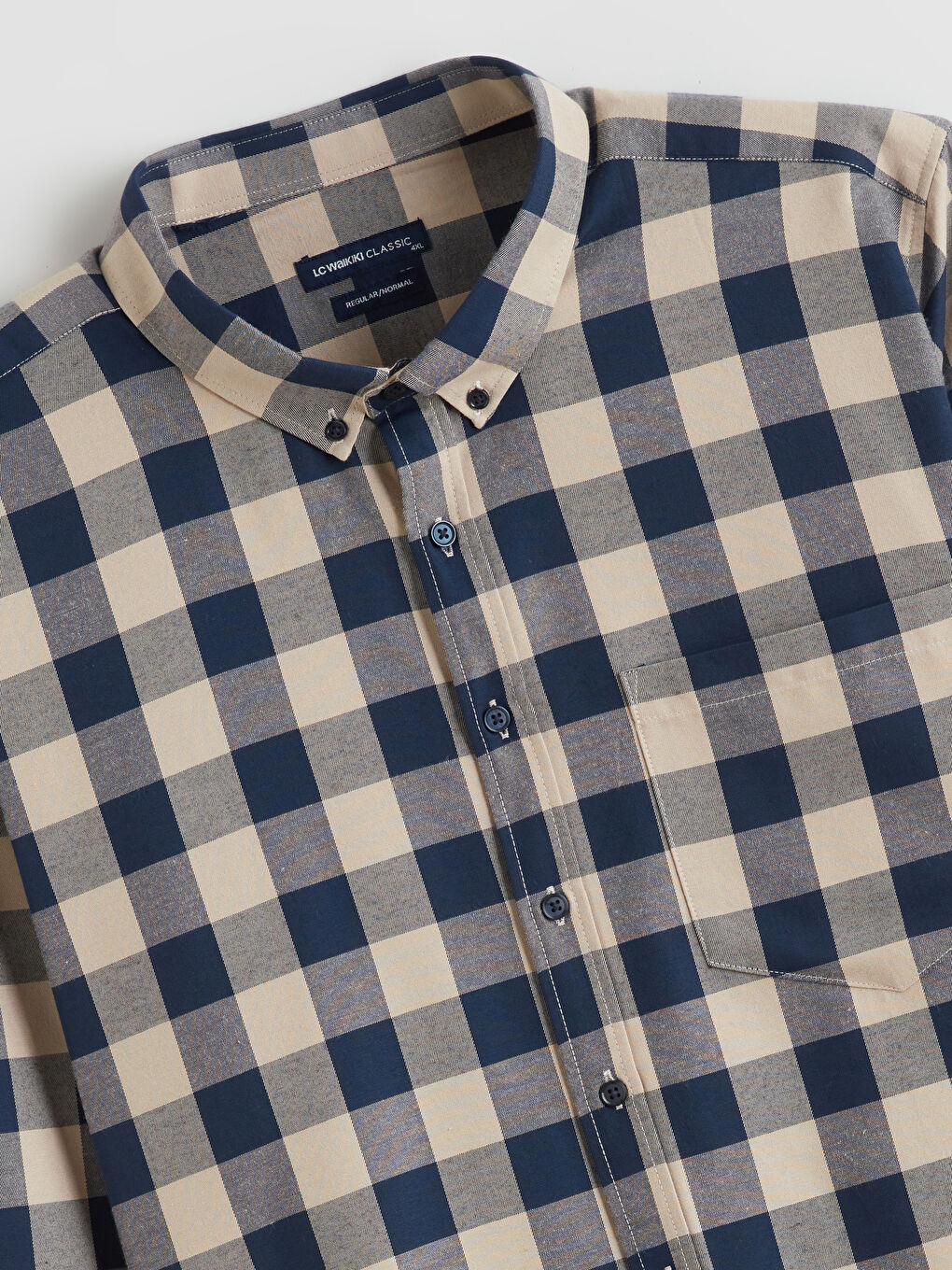 Bej Büyük Beden Regular Fit Uzun Kollu Ekose Gabardin Erkek Gömlek-9