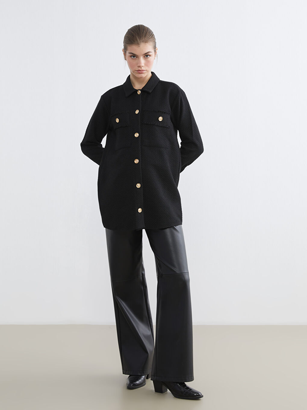 Siyah Dokulu Kadın Gömlek Tunik-1