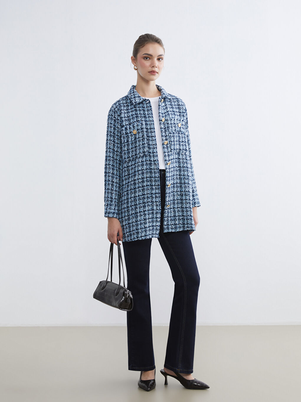 Mavi Ekose Kadın Gömlek Tunik-1