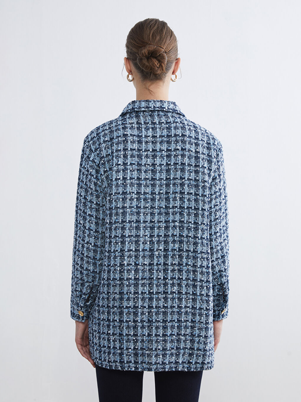Mavi Ekose Kadın Gömlek Tunik-3