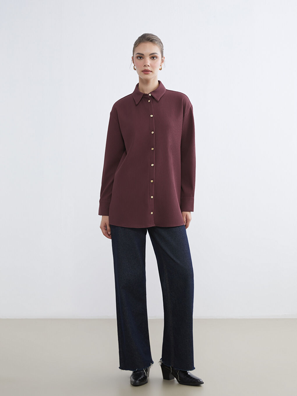 Bordo Fitilli Kadın Gömlek Tunik-1