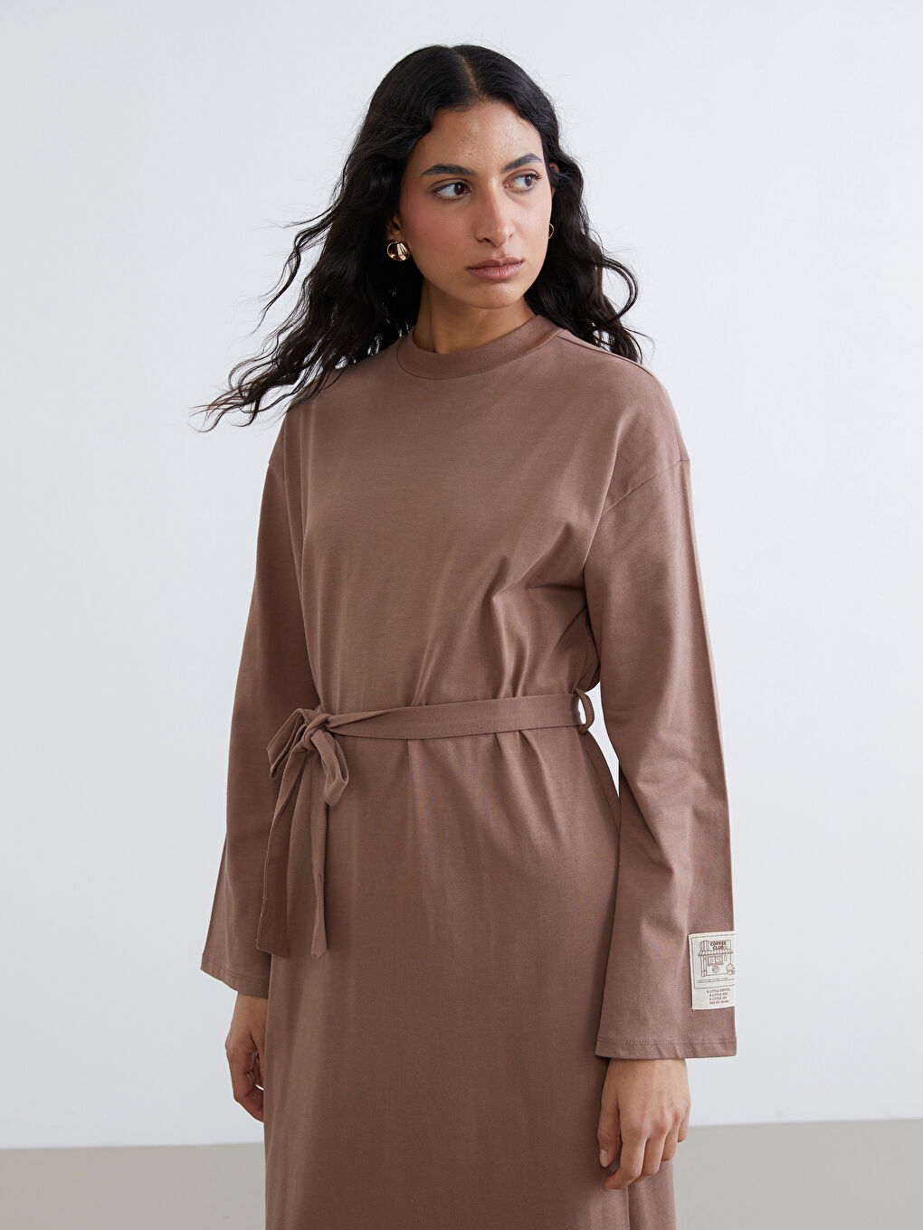 Kahverengi Bisiklet Yaka Sweat Elbise-3