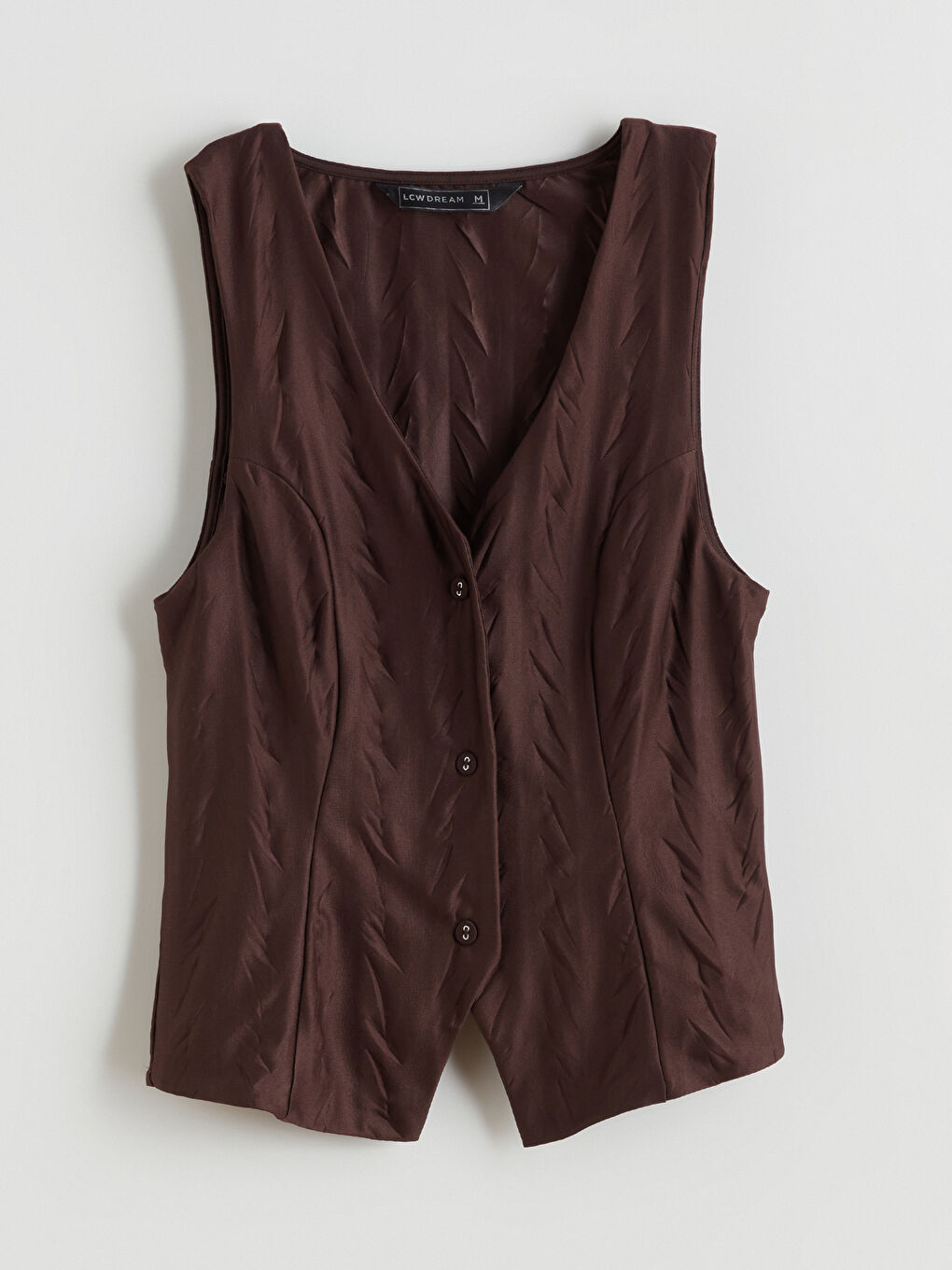 Kahverengi V Yaka Saten Kadın Pijama Takımı-5