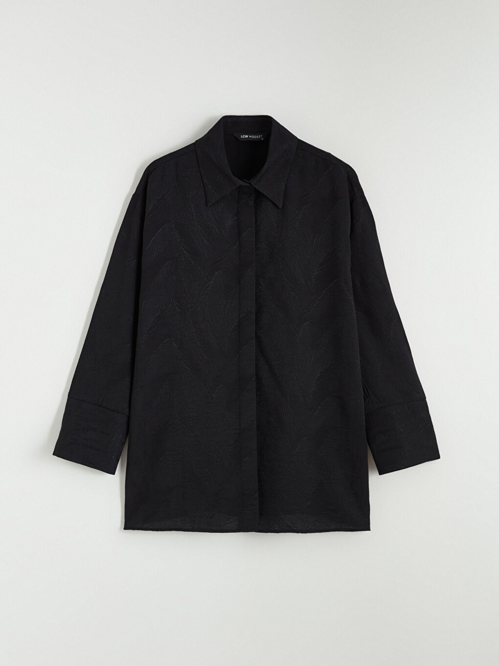 Siyah Kendinden Desenli Kadın Gömlek Tunik-4