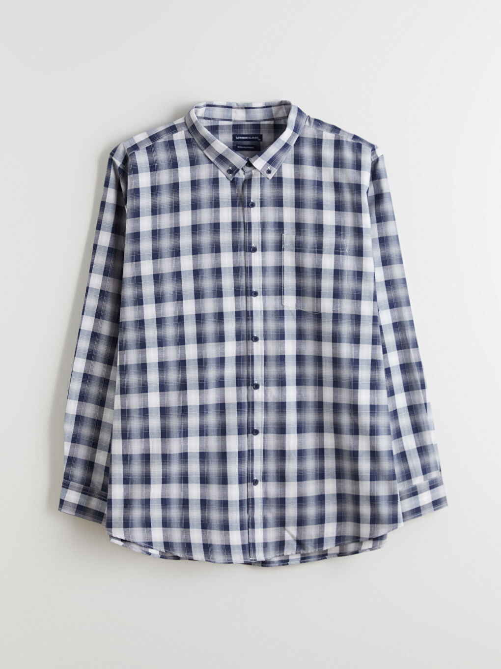 Lacivert Büyük Beden Regular Fit Uzun Kollu Ekose Gabardin Erkek Gömlek-4