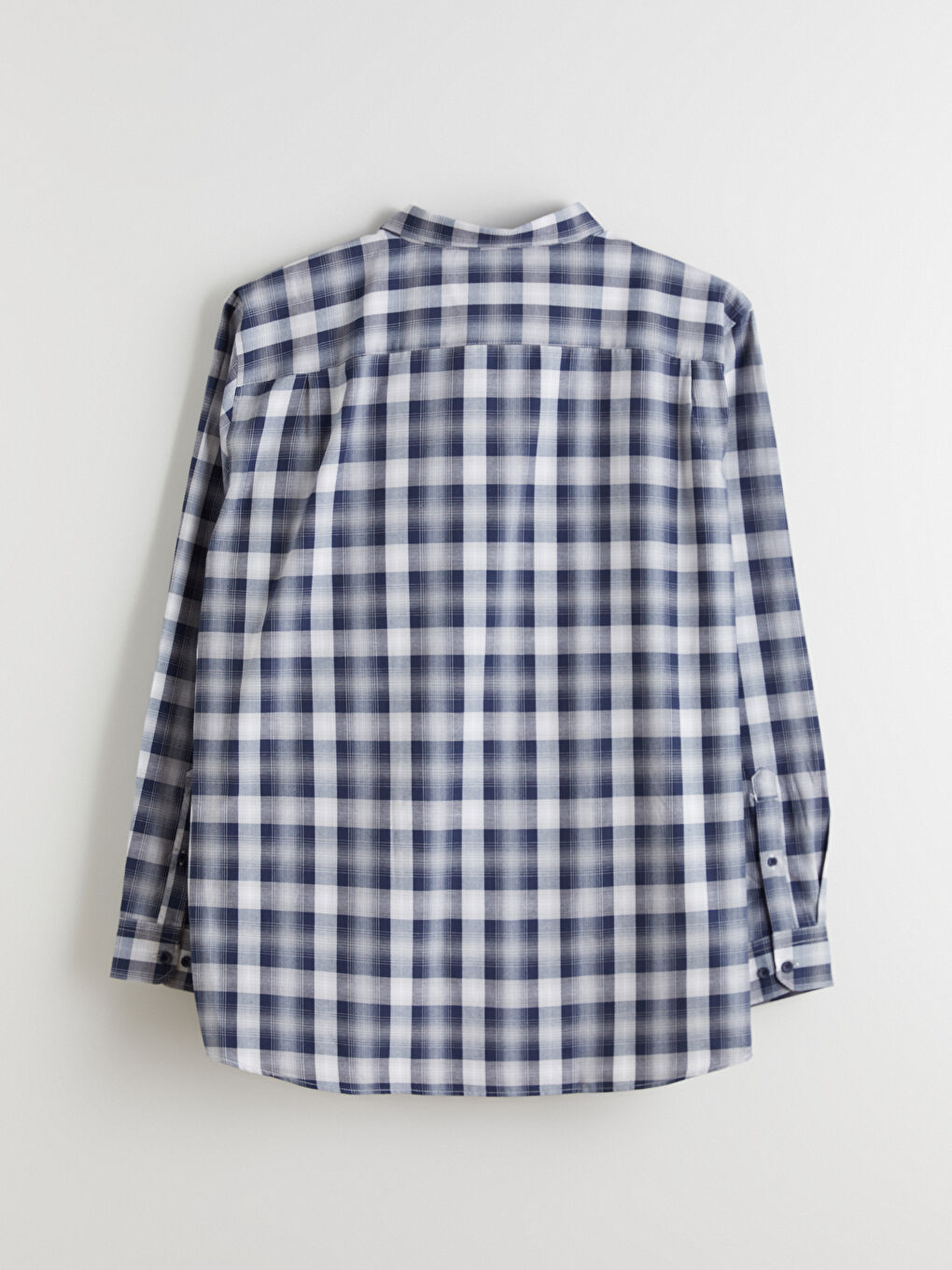 Lacivert Büyük Beden Regular Fit Uzun Kollu Ekose Gabardin Erkek Gömlek-5