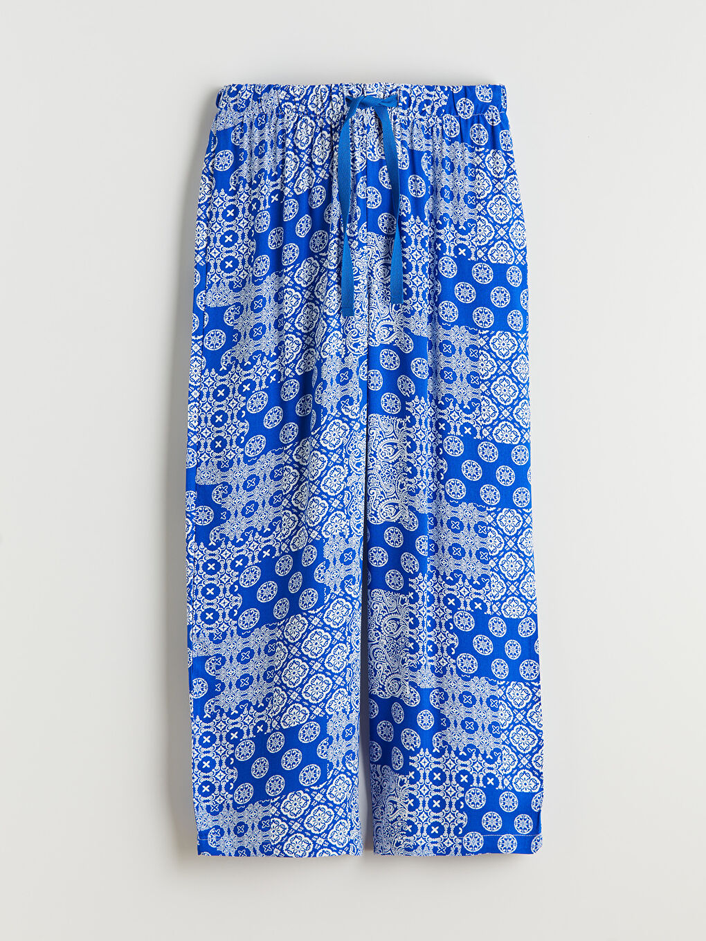 Mavi Bisiklet Yaka Desenli Kadın Kaprili Pijama Takımı-7