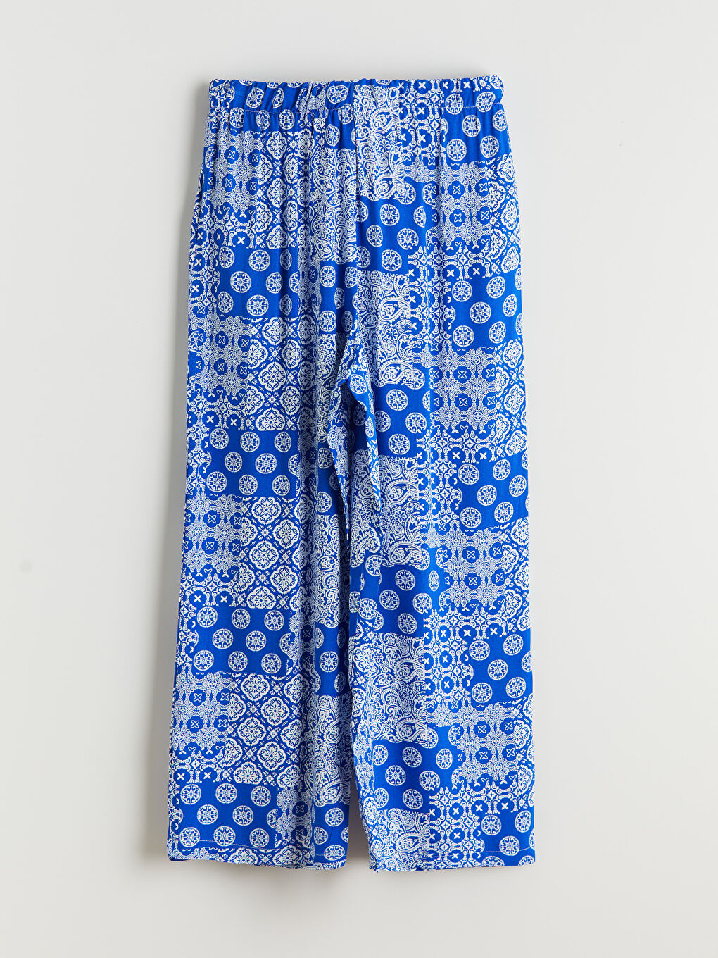 Mavi Bisiklet Yaka Desenli Kadın Kaprili Pijama Takımı-8