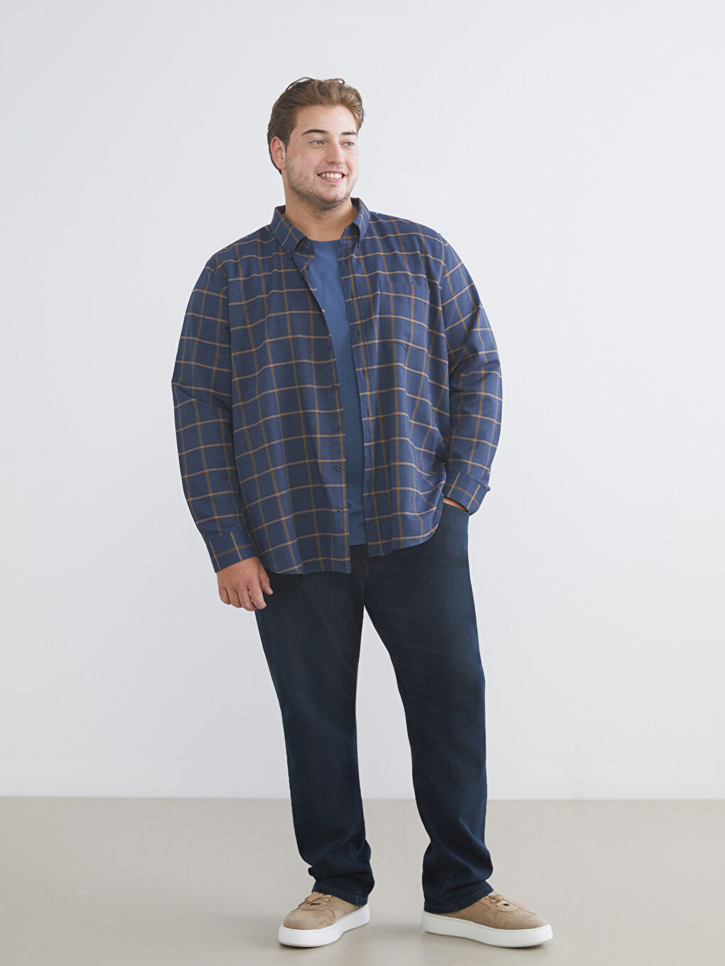 Sarı Regular Fit Uzun Kollu Ekose Erkek Gömlek-1