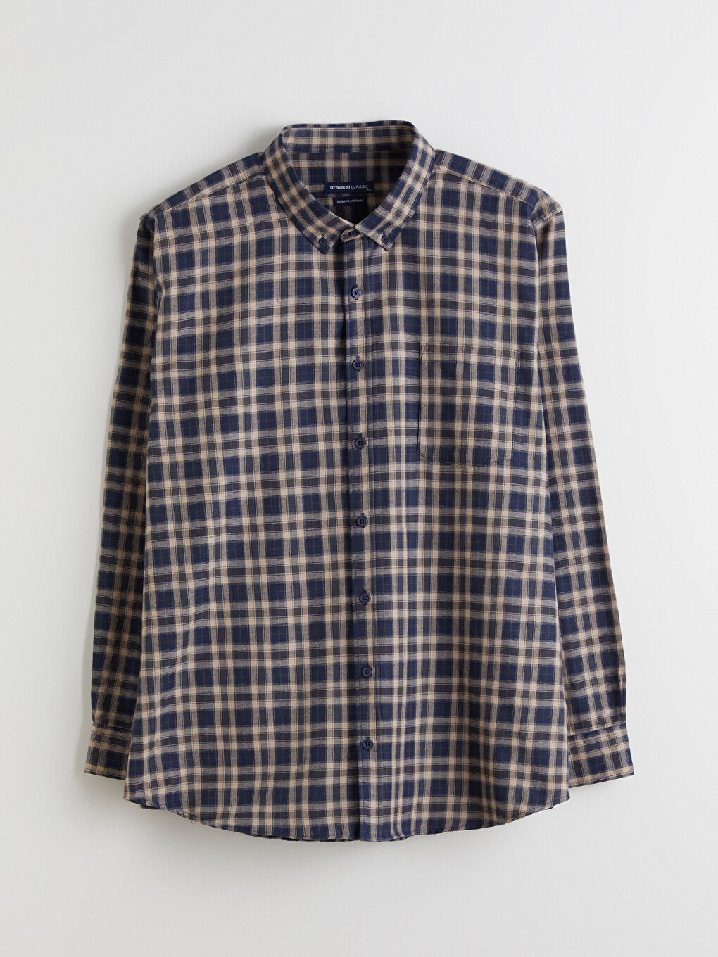 Bej Büyük Beden Regular Fit Uzun Kollu Ekose Gabardin Erkek Gömlek-4