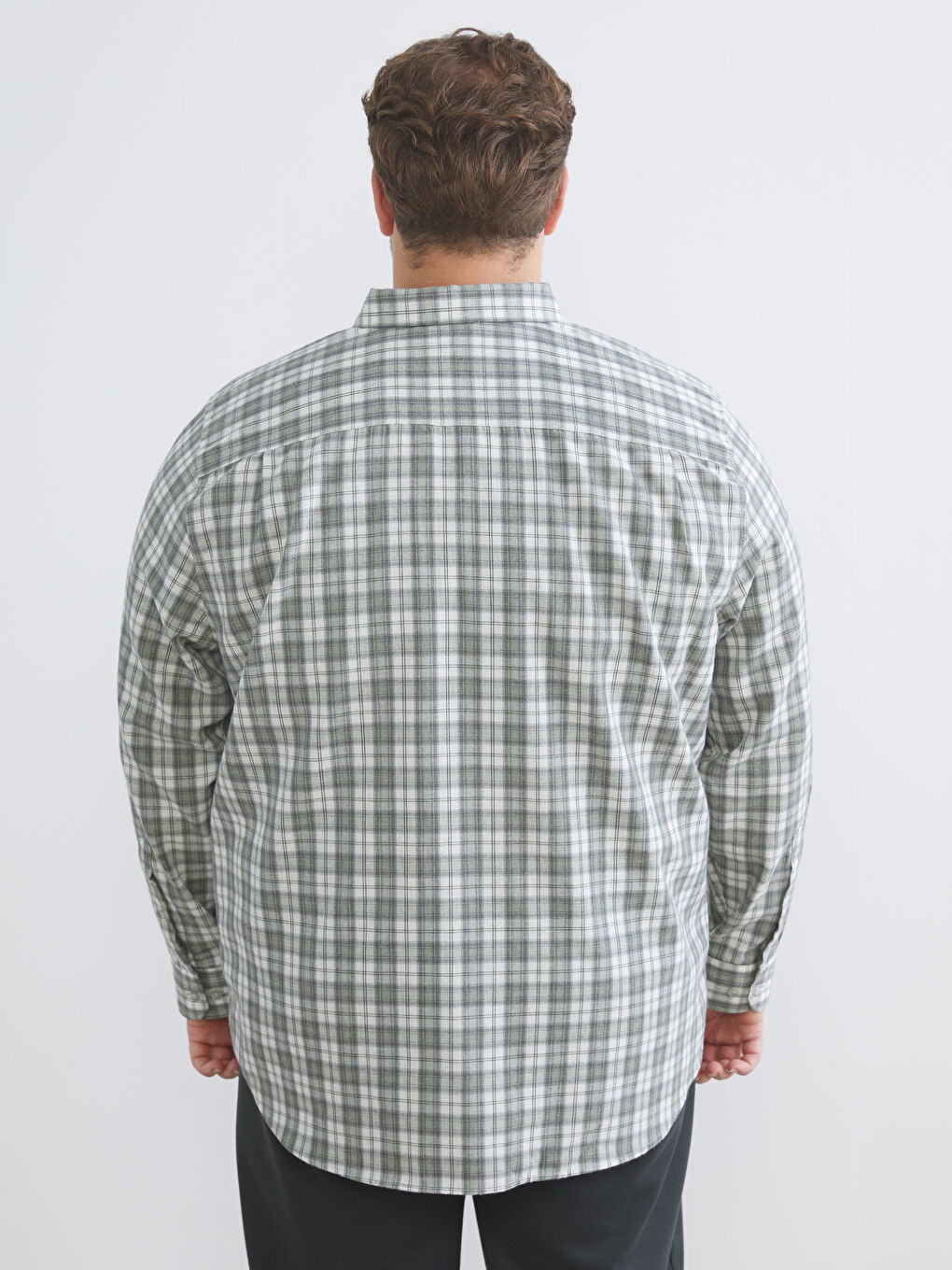 Yeşil Büyük Beden Regular Fit Uzun Kollu Ekose Erkek Gömlek-3