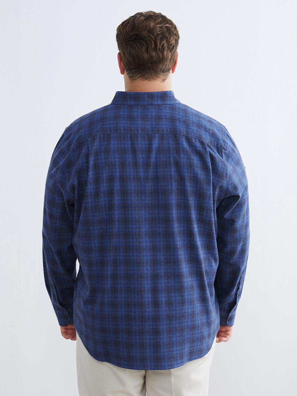 İndigo Büyük Beden Regular Fit Uzun Kollu Ekose Erkek Gömlek-3