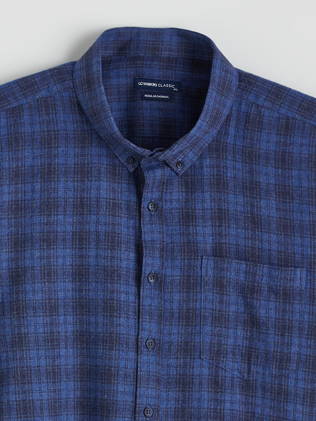 İndigo Büyük Beden Regular Fit Uzun Kollu Ekose Erkek Gömlek-5