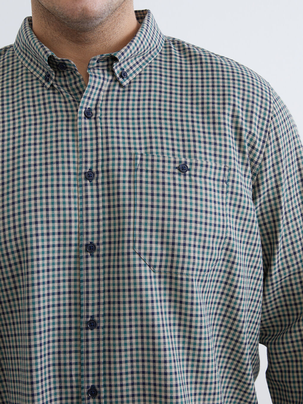 Yeşil Büyük Beden Regular Fit Uzun Kollu Ekose Erkek Gömlek-5