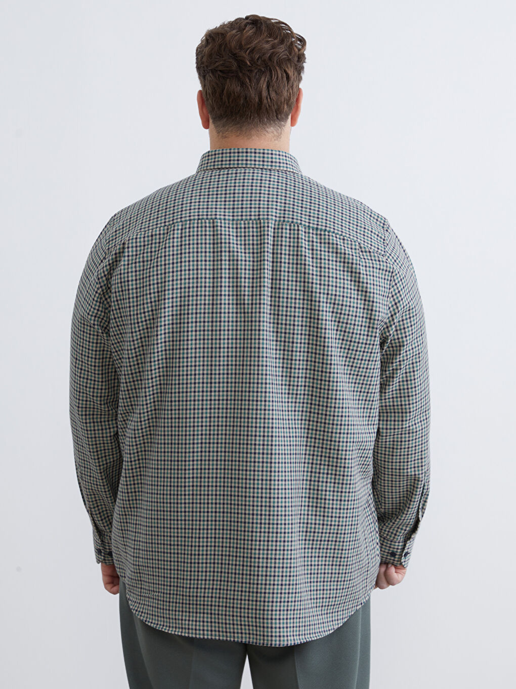 Yeşil Büyük Beden Regular Fit Uzun Kollu Ekose Erkek Gömlek-7