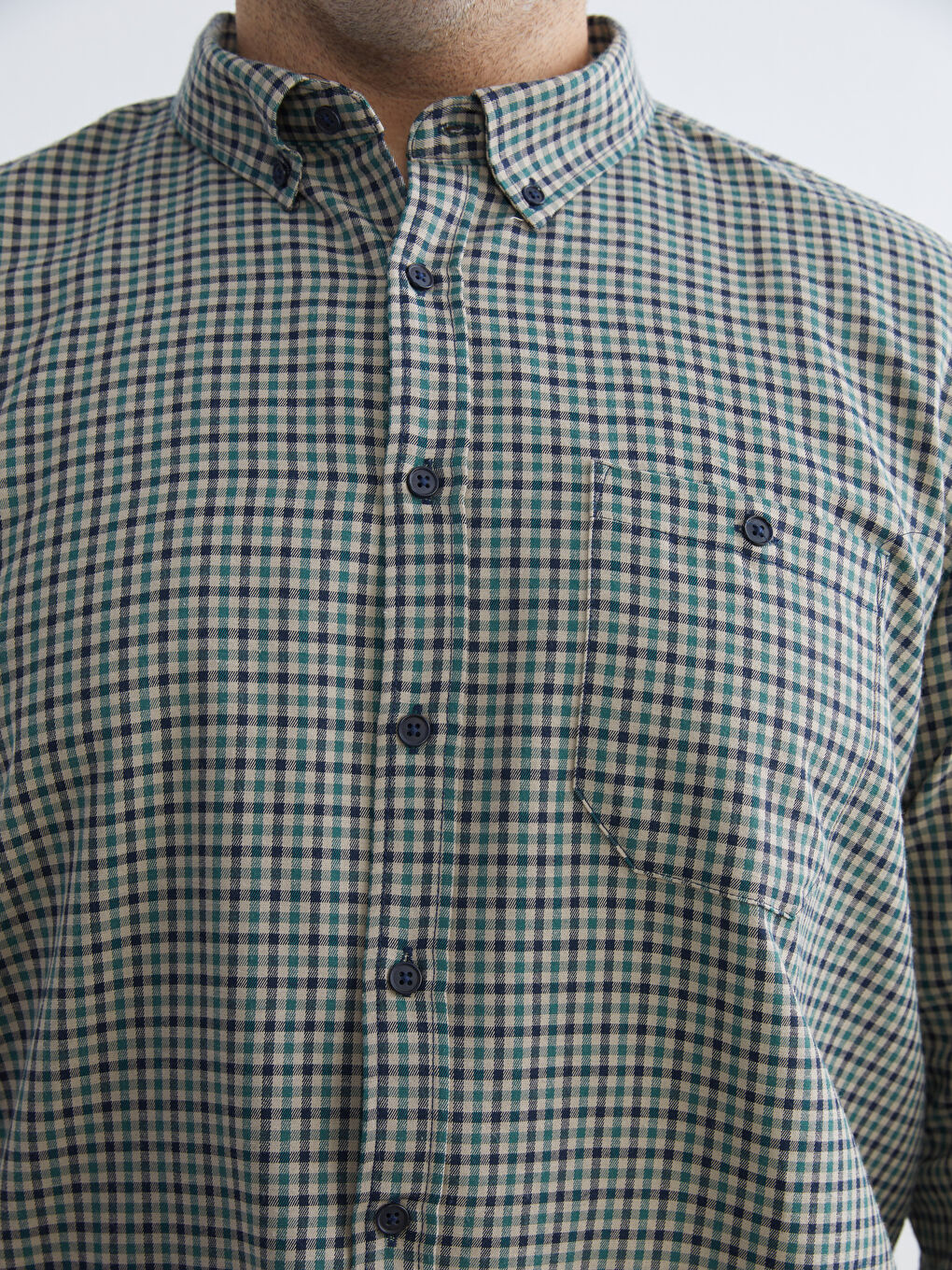 Yeşil Büyük Beden Regular Fit Uzun Kollu Ekose Erkek Gömlek-4