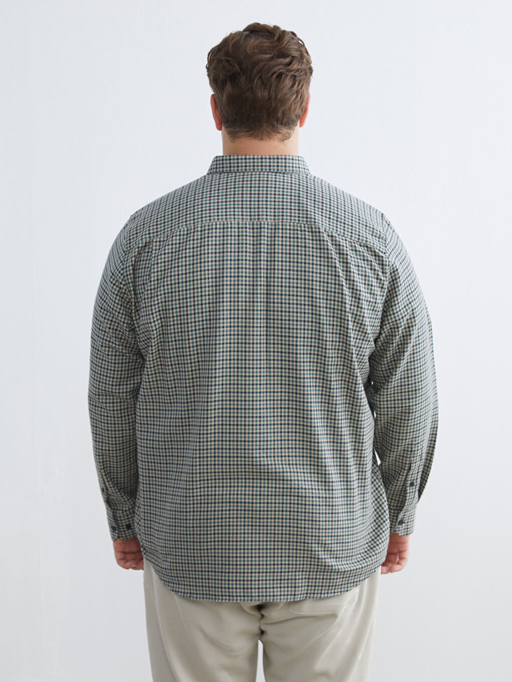 Yeşil Büyük Beden Regular Fit Uzun Kollu Ekose Erkek Gömlek-6