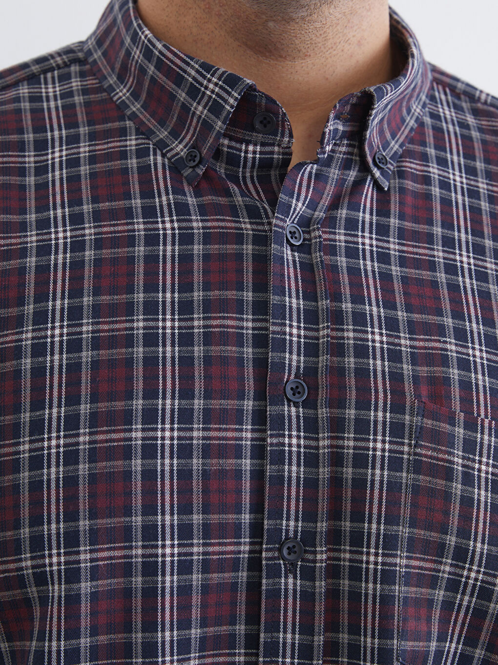 Bordo Büyük Beden Regular Fit Uzun Kollu Ekose Gabardin Erkek Gömlek-2
