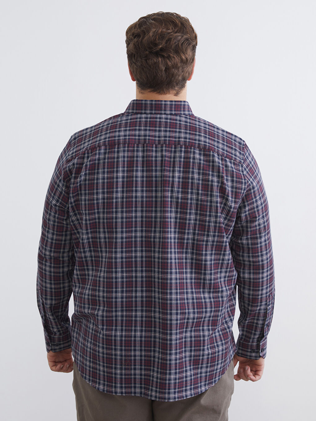 Bordo Büyük Beden Regular Fit Uzun Kollu Ekose Gabardin Erkek Gömlek-3