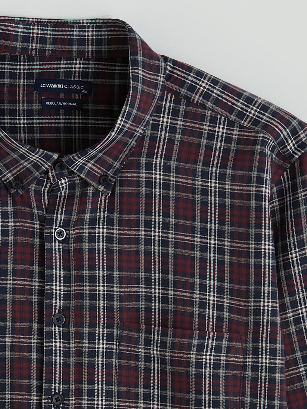 Bordo Büyük Beden Regular Fit Uzun Kollu Ekose Gabardin Erkek Gömlek-5