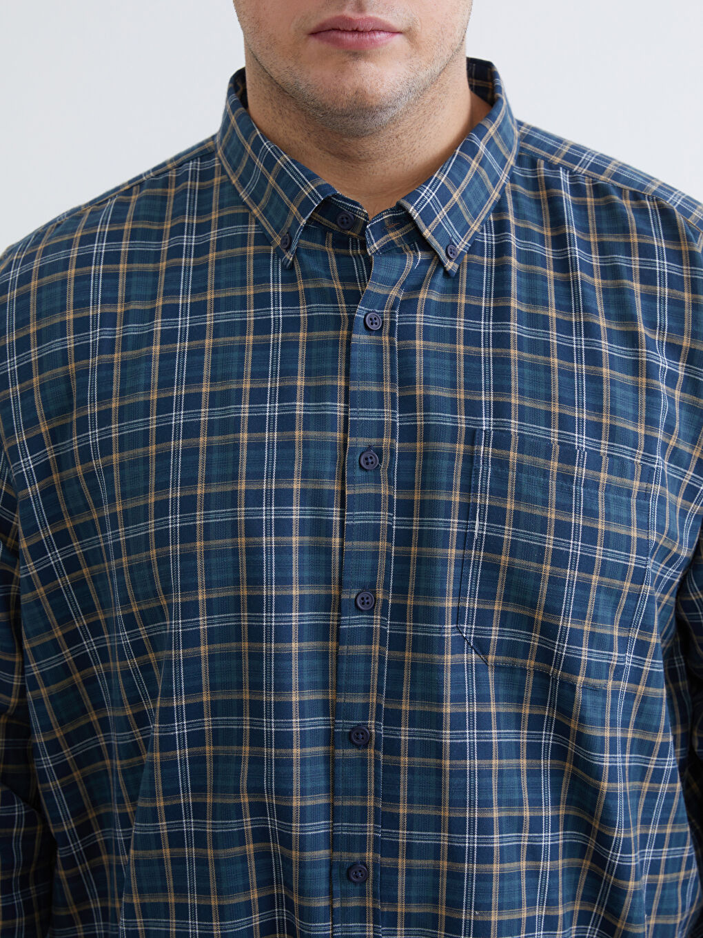 Yeşil Büyük Beden Regular Fit Uzun Kollu Ekose Gabardin Erkek Gömlek-2