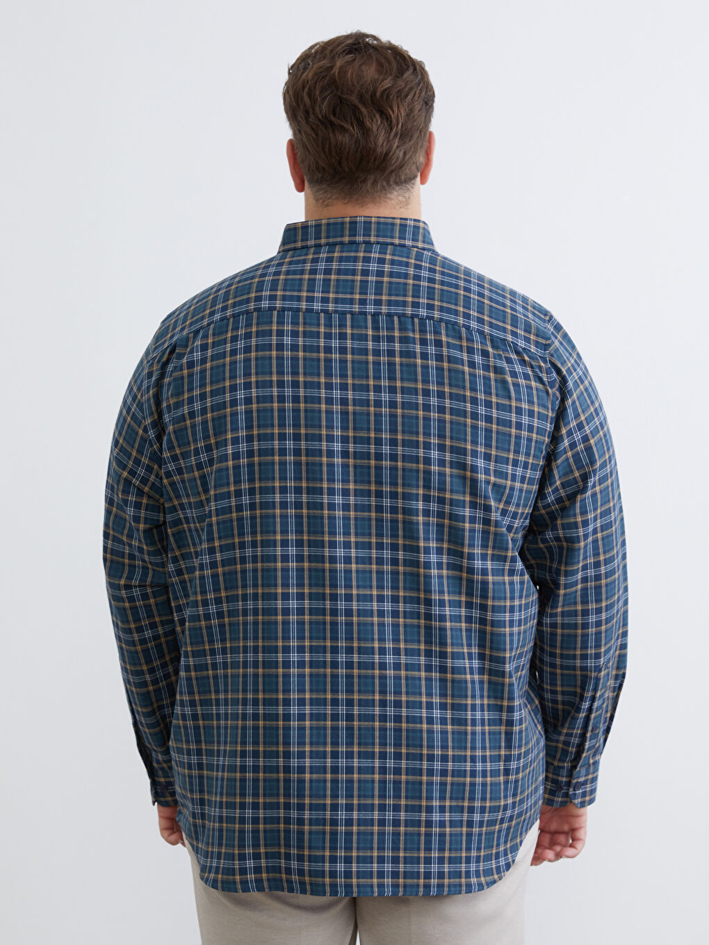 Yeşil Büyük Beden Regular Fit Uzun Kollu Ekose Gabardin Erkek Gömlek-3