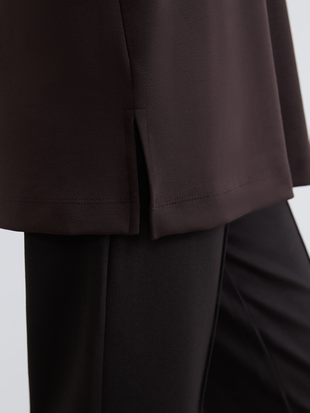 Kahverengi Bebe Yaka Oversize Kadın Sweatshirt Tunik-4