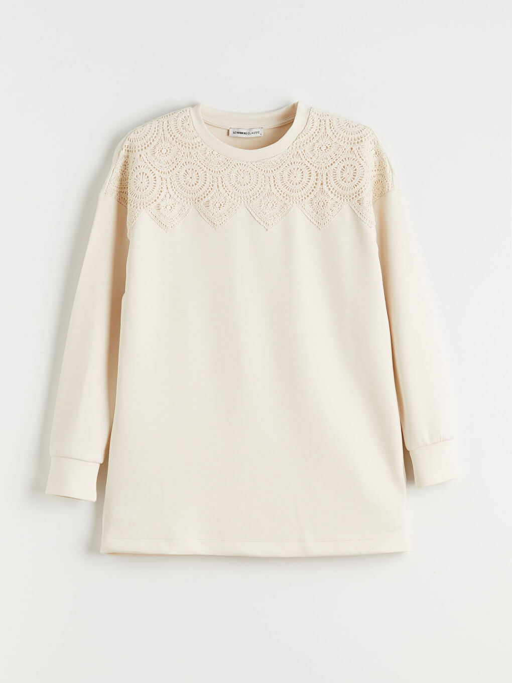 Bej Kroşe Detaylı Kadın Sweatshirt Tunik-4