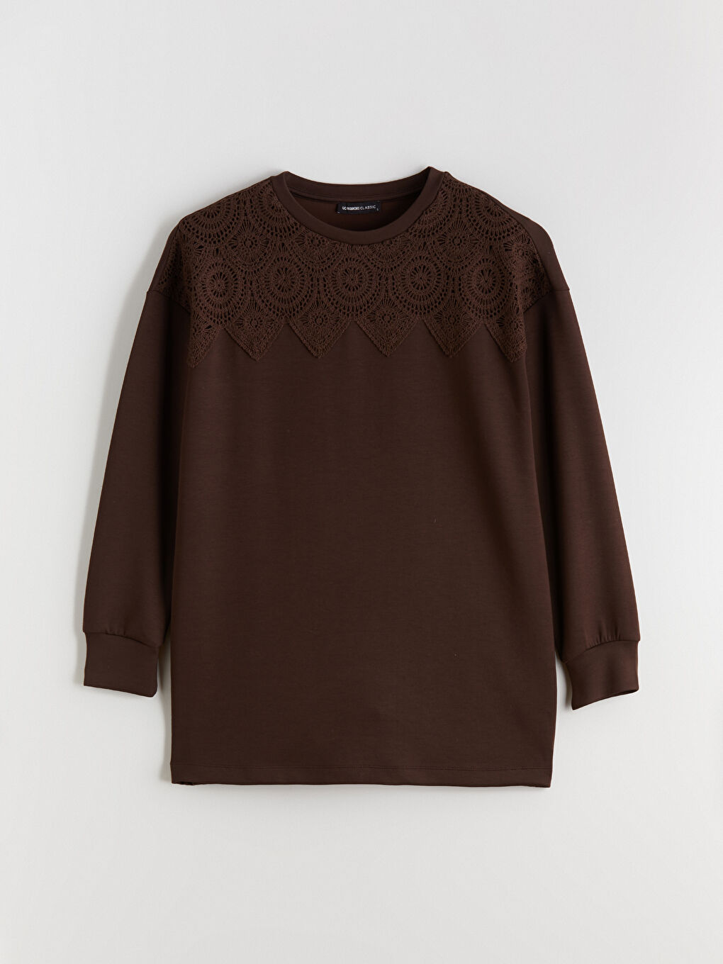 Kahverengi Kroşe Detaylı Kadın Sweatshirt Tunik-4