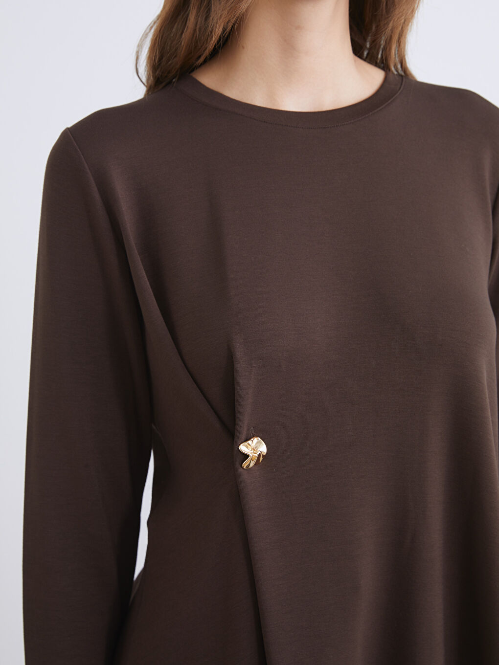 Kahverengi Bisiklet Yaka Büzgülü Kadın Tunik-2