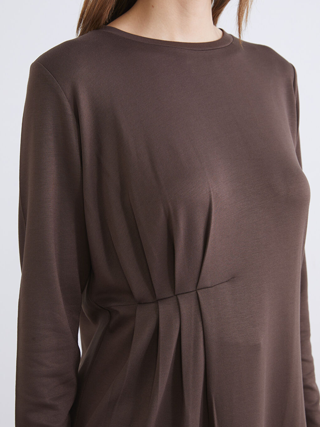 Kahverengi Bisiklet Yaka Büzgülü Kadın Tunik-3