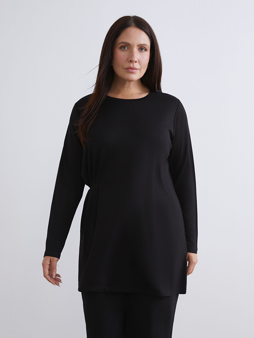 Crew Neck Ruched Women's Tunic-1