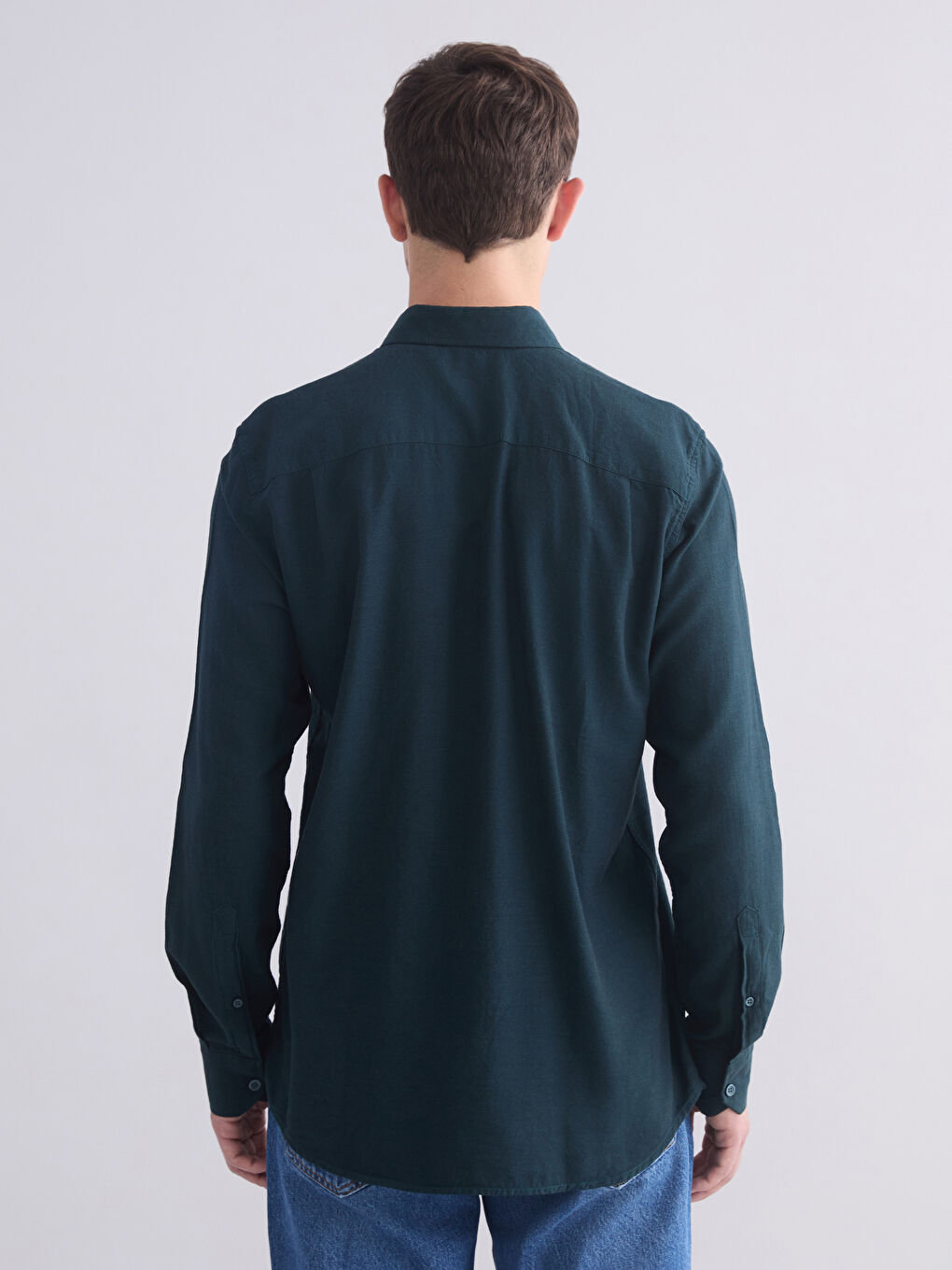 Yeşil Regular Fit Uzun Kollu Erkek Gömlek-3