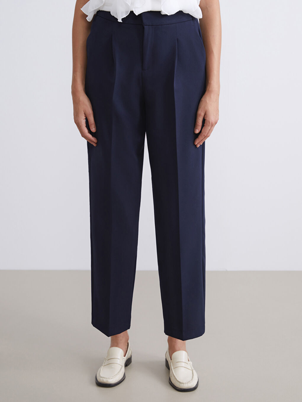 Lacivert Beli Lastikli Kadın Pileli Pantolon-2