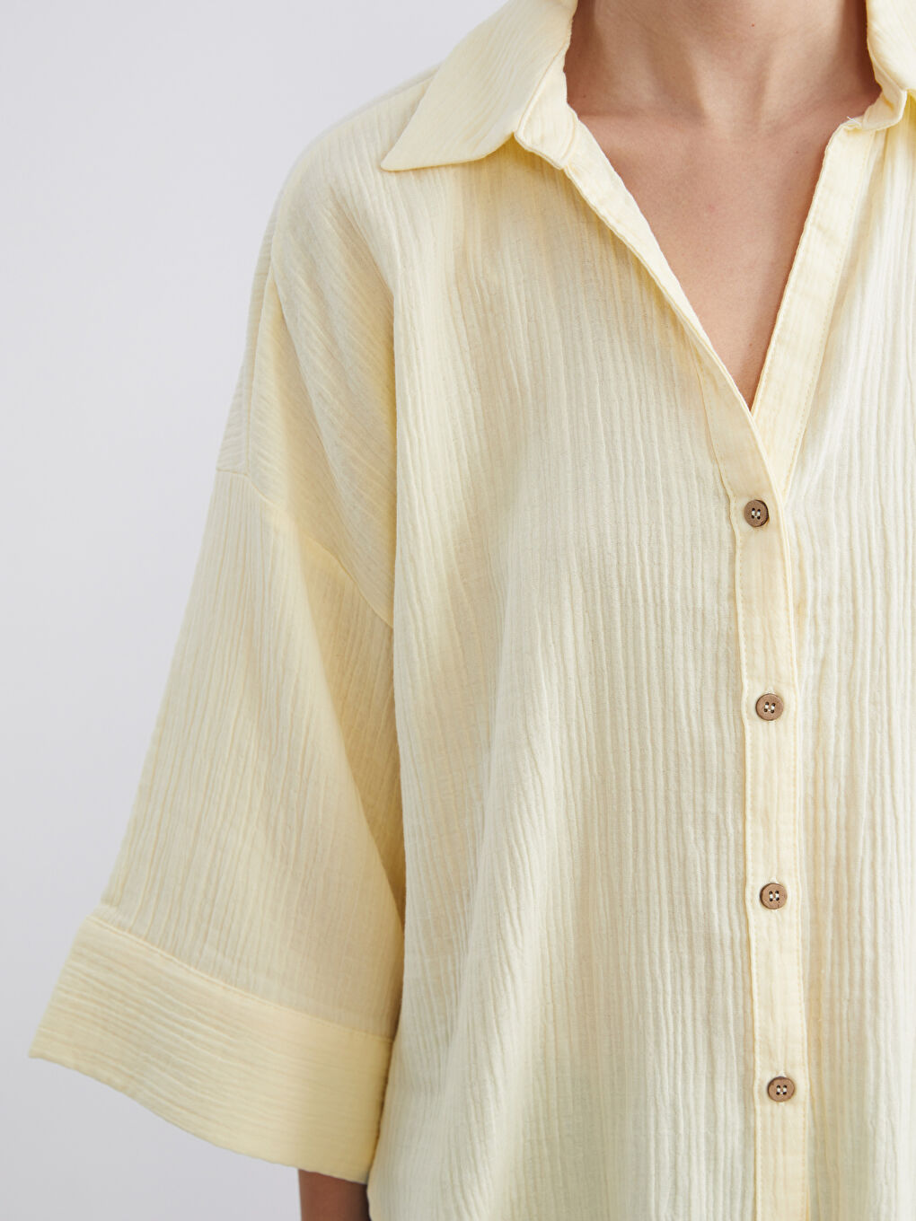 Sarı Dokulu Oversize Kadın Gömlek-2