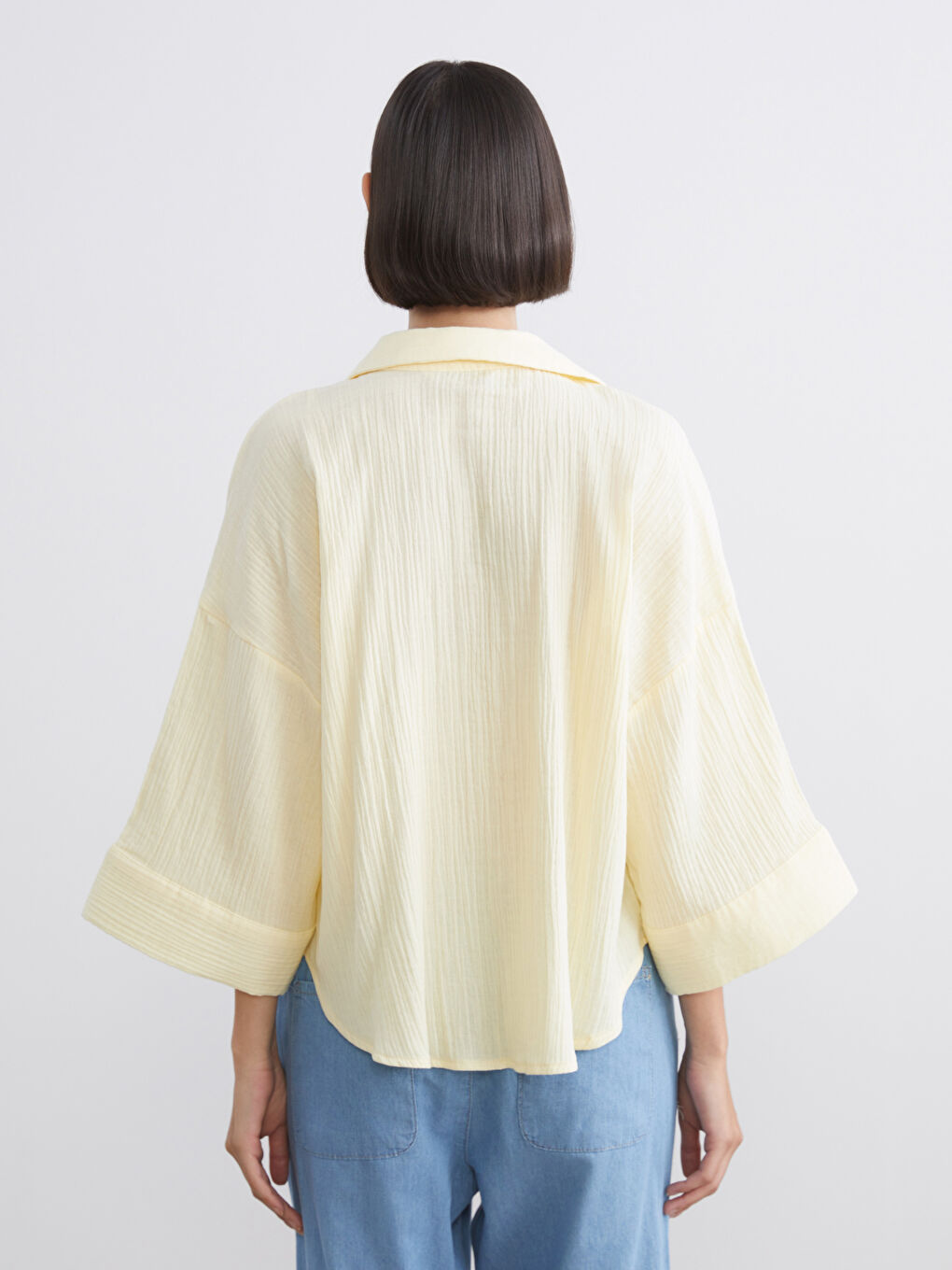 Sarı Dokulu Oversize Kadın Gömlek-3