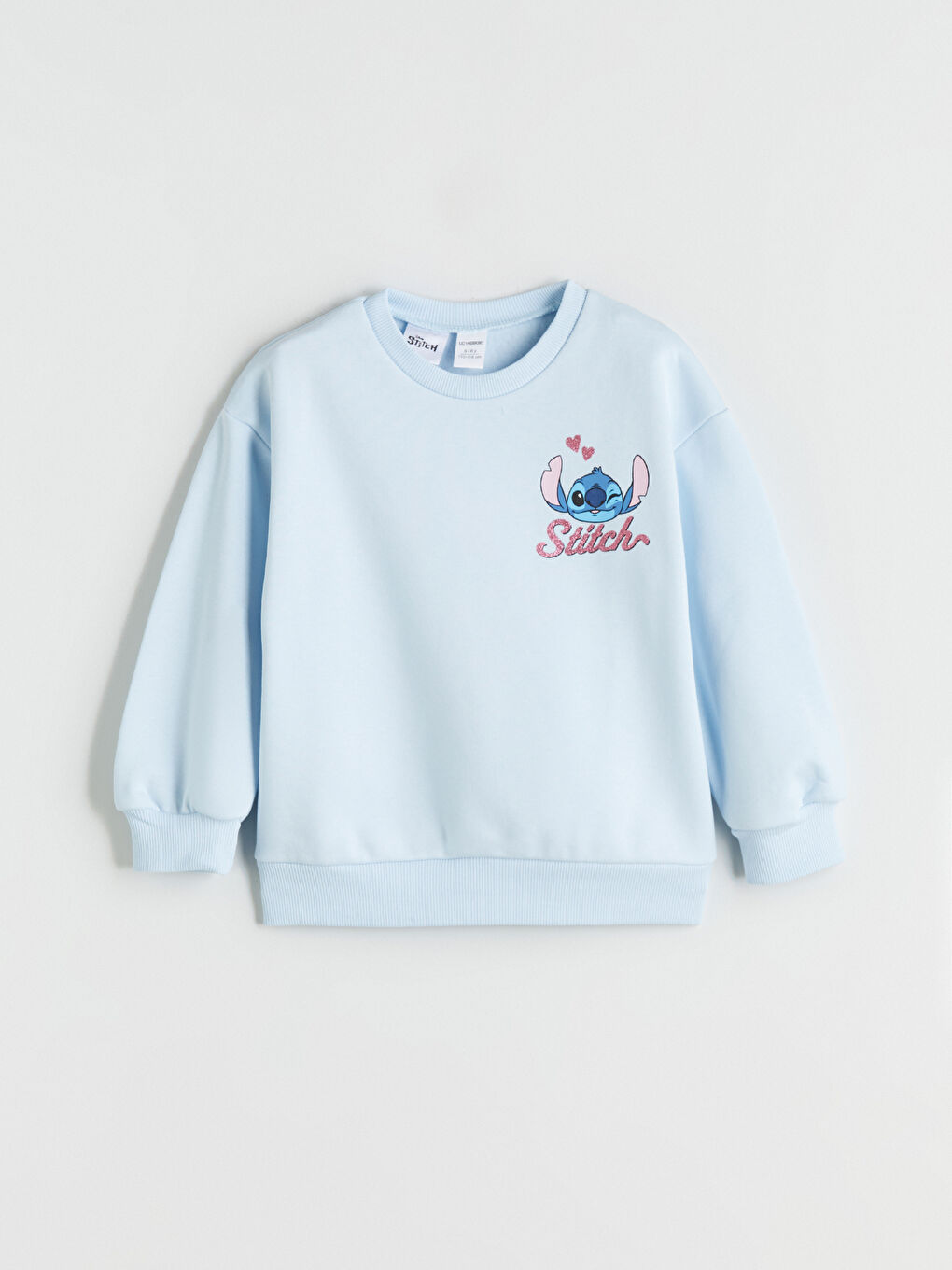 Mavi Stitch Baskılı Kız Çocuk Kalın Sweatshirt